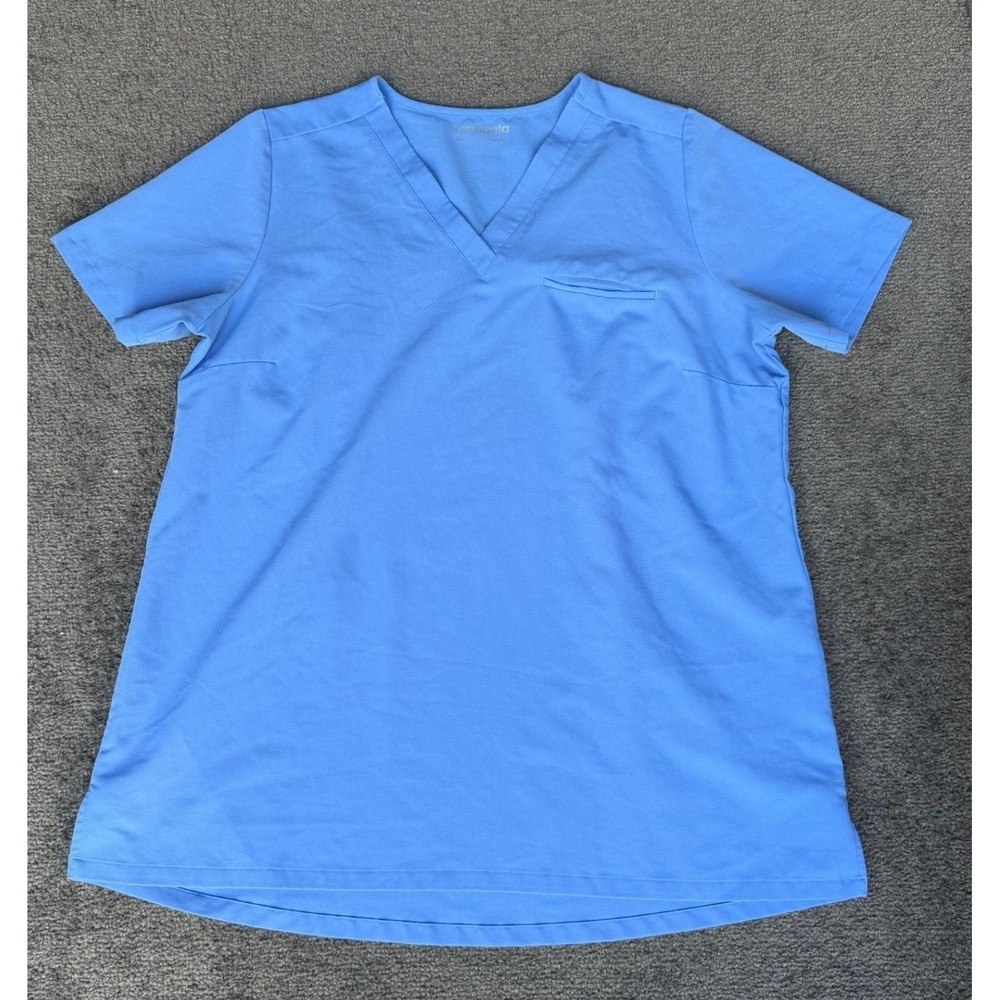 Mandala‎ Blue Equa-Tek V-Neck Scrub Top Womens Medium Short Sleeve Pocket 2877